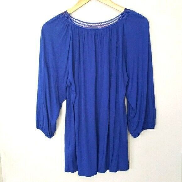 Boden Cobalt Blue 3/4 Sleeve Lattice Cutout Neck  Tunic Size 6 - Picture 2 of 4